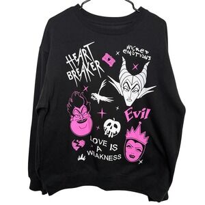 Disney Villains Sweatshirt Womens XL Black NWT Maleficent Ursula Evil Queen Pink